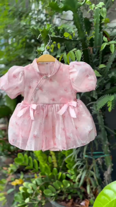 BD269 Body váy công chúa hồng tơ hoa RIOKIDS quần áo bé gái sơ sinh đầy tháng 1 tuổi