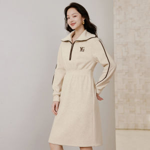 Yigue | Elegant Warm Color-blocked Long Dress with Concealing Design