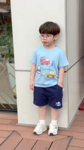 Set bộ tay ngắn họa tiết Car ô tô sắc bé trai áo thun cotton quần short 1 đến 7tuổi BERNIE T1025B23Đ