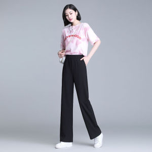 Quần Ống Rộng Chiffon Cạp Cao Mùa Hè Mỏng Rộng Rãi Dài Thẳng Quần Dài Thường Ngày Cho Nữ Quần Dài Thẳng