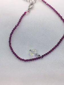 Small Garnet Diamond Cut Bracelet with Crystal (17cm+6cm) | 小巧石榴石切面 施华洛世奇手链 17cm+6cm