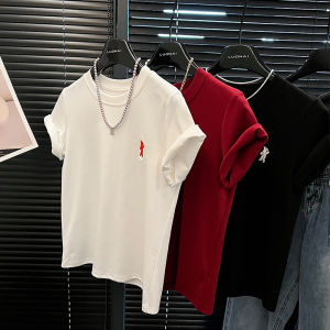 Pure Cotton White Short Sleeve Embroidered T-Shirt Womens Summer Slim Fit Fashionable Top Korean Style round Neck Tee