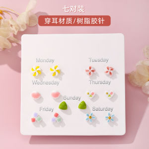 Sweet Girl Heart Resin Ceramic Earring Set Versatile Simple Design Ear Cuff Plastic Earrings Fashionable Jewelry Accessories