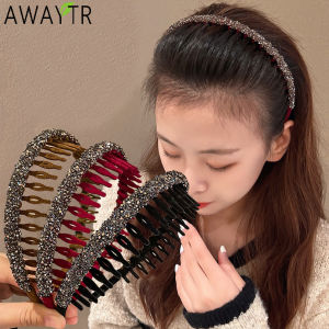 Retro Women Hair Hoop Flocking Rhinestone Hairband With Tooth Hair Band Bezel Girl Headband Fashion Headdress Hair Accessories