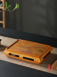 Retro Bamboo Woven Rock Tea Tray Zen Style Chinese Pattern Handmade Stone Surface Tea Serving Tray Tea Set Storage Rock Tea Plate