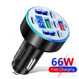 kebidumei | Bộ Sạc Ô Tô 66W 8 Cổng PD QC3.0 Bộ Chuyển Đổi Sạc Nhanh Với 4 Cổng USB Và 4 Cổng C Dành Cho iPhone Samsung Huawei Xiaomi