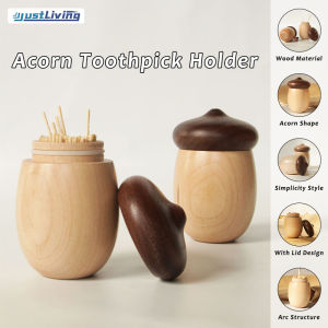 JustLiving 1PCS Japanese Style Acorn Shaped Toothpicks Holder Wooden Mini Toothpicks Jar Simple Lovely Solid Wood Toothpick Box Stash Secret Container Tooth Pick Holders Bar Table Accessories Cotton Swab Box