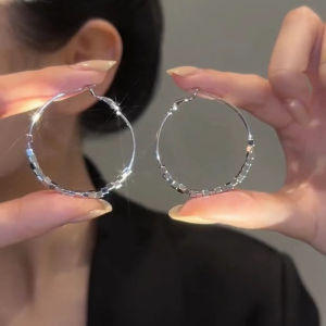 Elegant Silver Circle Earrings Womens Summer Fashion Slimming Face Design Simple Personality Ear Rings New Trend 2025