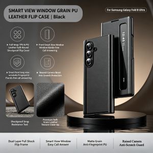 Luxury Business Slim Smart Window Leather Case For Samsung Galaxy Z Fold 8 Ultra 7 6 5 4 View Touch Display Flip Anti-drop Cover