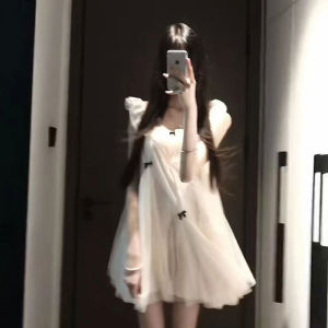 French Gentle Style Sweet Butterfly Knot Strap Net Yarn Dress Small Size Ultra Fire Fairy Skirt Summer Season Womens Dress