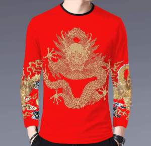 Mùa Thu Mùa Đông Áo Thun Nam Cổ Tròn Dài Tay Màu Đỏ Áo Nỉ Áo Sweatshirt Áo Khoác Ngoài Năm Cung Hoàng Đạo Trung Quốc Thoải Mái Thời Trang Trẻ Trung Polyester Spandex