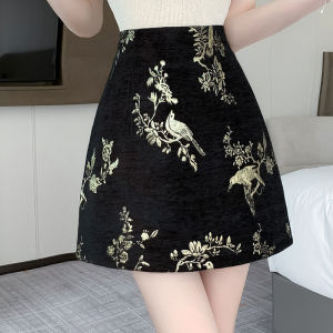 Yige 2024 cạp cao kiểu hoài cổ mới Chân Váy Ngắn Phong cách Trung Quốc ôm vừa bao gồm đáy quần thêu A-line nửa Váy Mùa Hè
