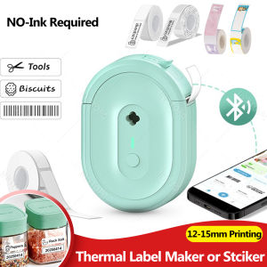 Mini Thermal Label Printer as like D11 D110 Bluetooth Pocket Label Maker with Transparent Color Cable Paper Rolls Self-Adhesive