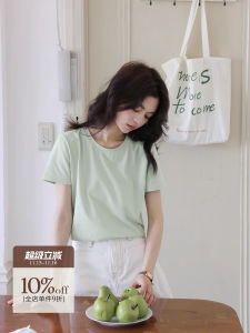 เสื้อยืดแขนสั้นผู้หญิง ทรงหลวม แขนยาว ลำลอง สีพื้น คอกลม ผ้าคอตตอนผสม เสื้อชั้นในสำหรับฤดูใบไม้ร่วง