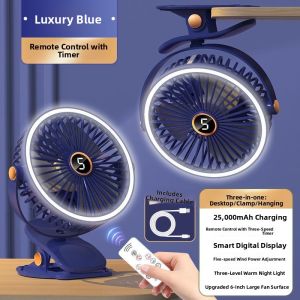 MONLEYTA | German Remote Control Night Light Desktop Mini Fan Silent Office USB Charging Fan Small Dormitory Student Portable Electric Fan Long Endurance Bed Clamp Type Table Baby Fan