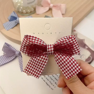 Jepit Pita Lucu Set 2 PCS Jepitan Rambut Anak Motif Kotak Lucu Aesthetic Cute Gingham Bow Hair Clip