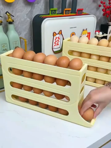 3Layer/4Layer Egg Roller Rack Organizer Refrigerator Egg Tray Drop-proof Automatic Rolling Egg Organizer