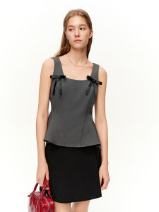 DUSHU | Bow Decorated Sleeveless Top for Spring and Autumn Slim Fit