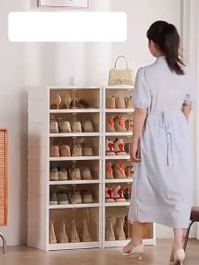 กล่องรองเท้าพับได้ All-in-one ติดตั้งง่าย ตู้รองเท้าใส กล่องรองเท้าพับได้ กล่องเก็บรองเท้า