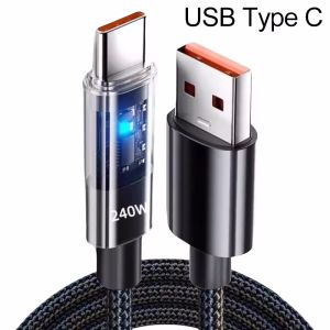240W Nylon Cable USB Type C Super Fast Charging Cable For Samsung Xiaomi Huawei Honor LED Digital Display Fast Charger Data Cord
