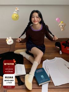 Skin-friendly Long Sleeve Short T-shirt Womens Embroidered Slim Fit Elastic Casual round Neck Top for Daily Wear Winter Style