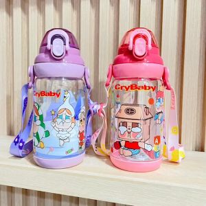 กระติกน้ำมีสายสะพายลายการ์ตูน CBB สีสีนสดใส มาใหม่ แบบหลอดดูดนิ่ม ความจุ 550 ml