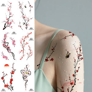 6 Sheets Waterproof Flower Temporary Tattoos for Women - Elegant Plum Blossom Peach Floral Fake Tattoo Stickers for Wrist Chest