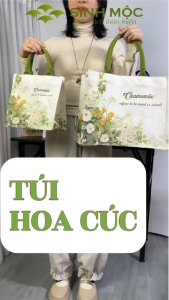 Túi tote canvas hoa cúc chống nước thời trang đựng đồ cá nhân – M3072 (Cúc xanh)