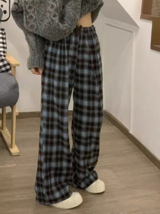 Quần Ống Đứng Kẻ Caro Dáng Rộng Mùa Hè Cho Nam Cỡ Lớn Thoáng Khí Thoải Mái Quần Dài Thường Ngày Phong Cách Retro Cạp Vừa