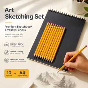 10 yellow pencils + 1 sketchbook (A4/A5/A6/16K) suitable for students painting and sketching art creation