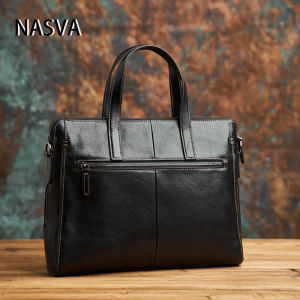Mens Briefcase Genuine Cowhide Leather Business Casual Large Capacity Shoulder Bag Crossbody Bag Computer Bag NASVA