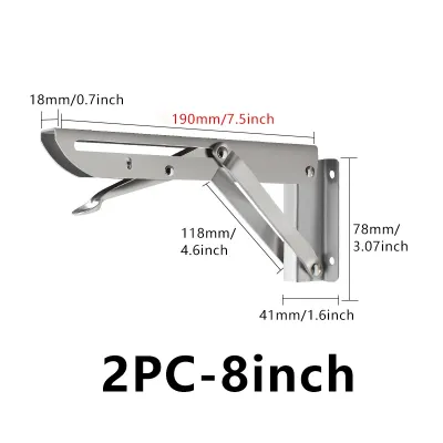 2pcs 8-20inch Stainless Steel Folding Angle Bracket Triangle Shelf Heavy Support Adjustable Wall Mounted Bench SilverWhite Black