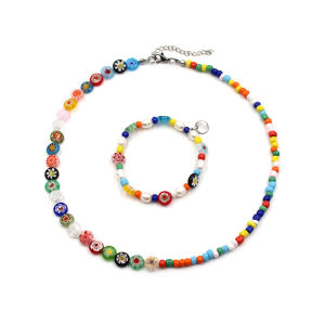 Lisa Park Caiying Jennys Same Type of DOPA Smiley Face Color Beaded Clavicle Necklace Korean Dongdaemun Jewelry