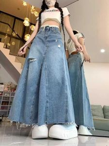 High Waist Denim Mini Skirt Women Spring Summer Loose Fitting Hole Design plus Size Fat MM Short plus Long A-Line Skirt
