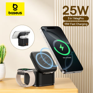 BASEUS | Baseus 3 in 1 Magnetic Wireless Charger Stand 15W Fast Wireless Charging 25W Desktop Dock Station For iPhone16 15 14 13 Airpod