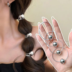 INS Simple Silver Color Metal Round Ball Rubber Bands Women Girls Exquisite Sweet Cool Elastic Hair Ties Fashion Bead Ponytail Holder Hair Accessories