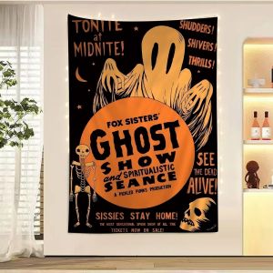 VIKAMA Halloween Glow-in-the-Dark Tapestry Spooky Show Haunted House Pumpkin Living Room Tapestry Escape Theme Party Decoration