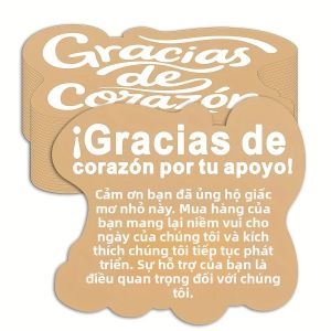 50 Tấm Thiệp Cắt Dán Chữ Gracias De Corazon (cảm Ơn Từ Trái Tim) Màu Nâu Thiệp Cảm Ơn Tiếng Tây Ban Nha Dành Cho Đóng Gói Sản Phẩm Của Doanh Nghiệp Nhỏ
