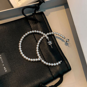 999 Pure Silver Pearl Earrings Womens Large Circle Fashion Jewelry Elegant Lightweight Ear Studs  out New Model