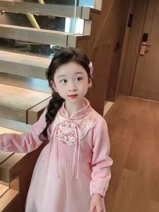 332Princess Style Fleece Lined Winter Dress Childrens Traditional Chinese New Year Visiting Clothes Girls Clothing Festive Outfit