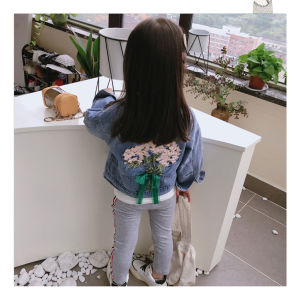 Áo Khoác Denim Mỏng Thời Trang Cho Bé Gái Áo Len Cardigan Cổ Tròn Cotton Phong Cách Hàn Quốc Mùa Thu Đông Áo Khoác Trẻ Em