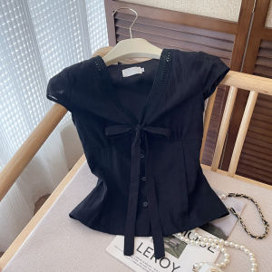 PAIBOLI | Original Design Slim Fit French Vintage Shirt Summer New Style Waist-Cinching Slimming Small Shirt Korean Style Loose Fit