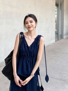 เสื้อกั๊กสายเดี่ยวผู้หญิงดีไซน์หรูหราสไตล์ Old Money ดีไซน์ใหม่ แขนกุด เสื้อชั้นในแบบลำลอง สีสันสดใส ฤดูร้อน 2024