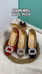 DM SHOPP - HEELS SANDAL SUEDE PESTA WANITA TUMIT STILETO KOMBINASI KOTAK NY 027