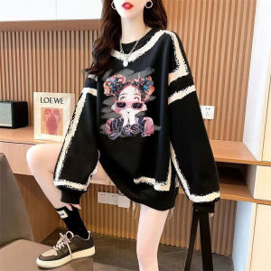 plus Size Womens Fashionable Spring Autumn Loose Sweatshirt Belly Cover up Stylish Printed Long Sleeve round Neck Top