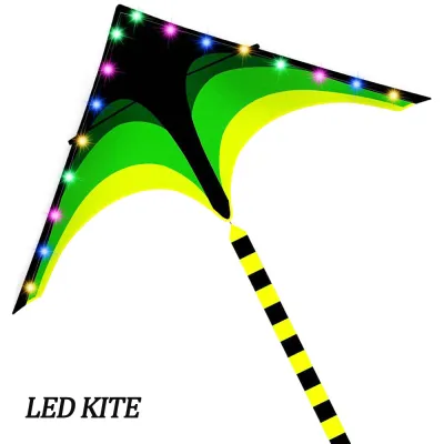 Outdoor Fun Sports New Arrive 1.2m LED Green Triangle Kites With Tail / Handle & Line Good Flying