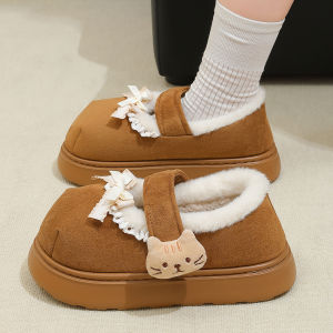 Giày Lười Đế Dày Mùa Thu Đông Cho Nữ Giày Lười Cotton Ấm Áp Gót Tròn Đế Ngoài Bằng Cao Su Giày Lười Thoải Mái