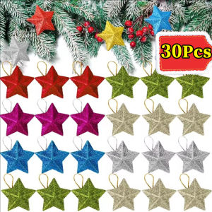 6/30pcs Christmas Glitter Star Ornaments / 3D Glitter Star Hanging Pendant for Xmas Tree / DIY Mini Stars Decoration / Navidad New Year Party Decors for Home