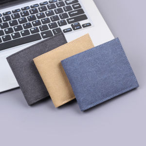 Short Canvas Wallet Mens Fashionable New Model 9 Card Slot Leather Clip Youth Horizontal Shape Denim Fabric Multi-Layer Structure