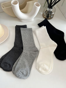 Deep Grey Pure Cotton Sports Socks Womens Mid-Calf Spring Summer Style Anti-Pilling Slimming Effect Home Comfort Stockings